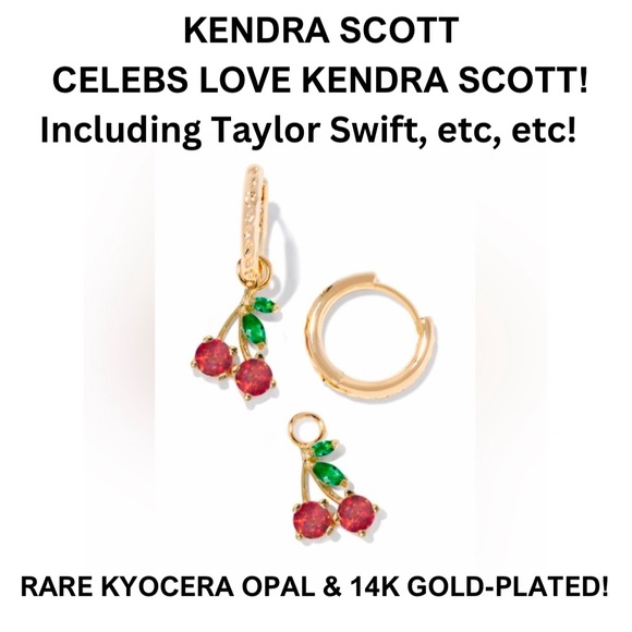 NWT! KENDRA SCOTT REMOVABLE CHARM 🍒 EARRINGS! 14K/ RARE KYOCERA OPAL! CELEB FAV! - Picture 1 of 6